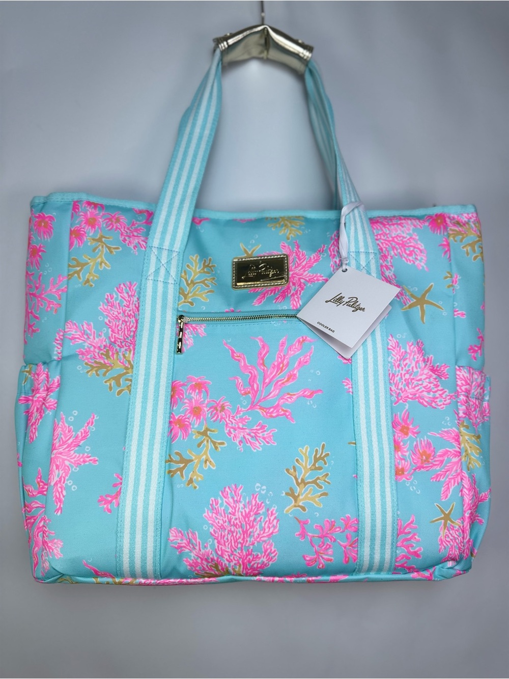 Lilly Pulitzer Royal Coral Cooler Bag Aqua Pink Insulated CrossbodyTote NWT - Picture 2 of 10